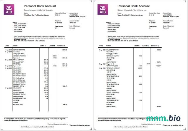 Irlandia AIB excel